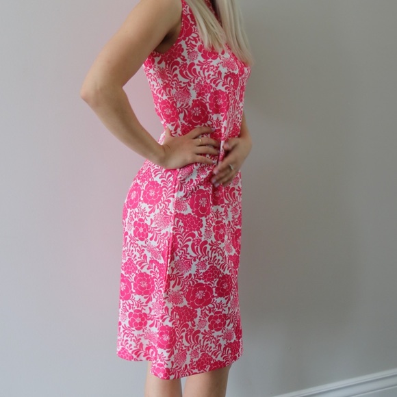 Bright Pink Floral Mod Pencil / Shift Dress - Picture 5 of 5
